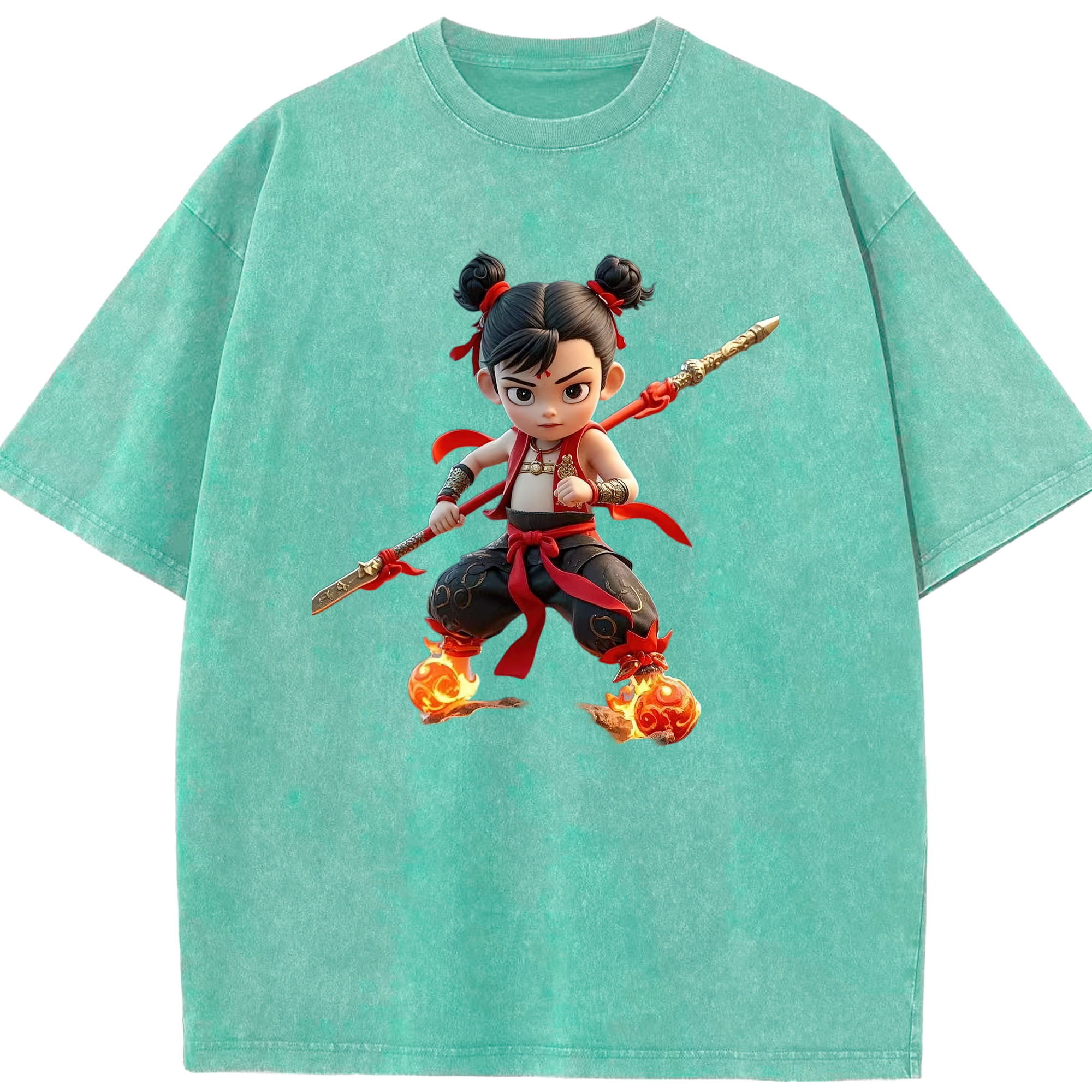 （画像用） Ne Zha 2 ナタ 魔童の大暴れ 綿100% ヴィンテージ風 半袖Tシャツ（フロントプリント）